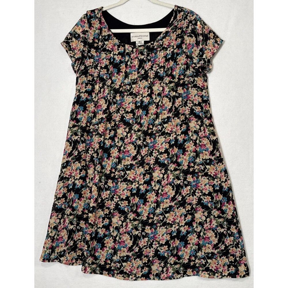 Evan-Picone Black Floral Dress Size 6 Soft Grunge Vintage Inspired Shabby Chic